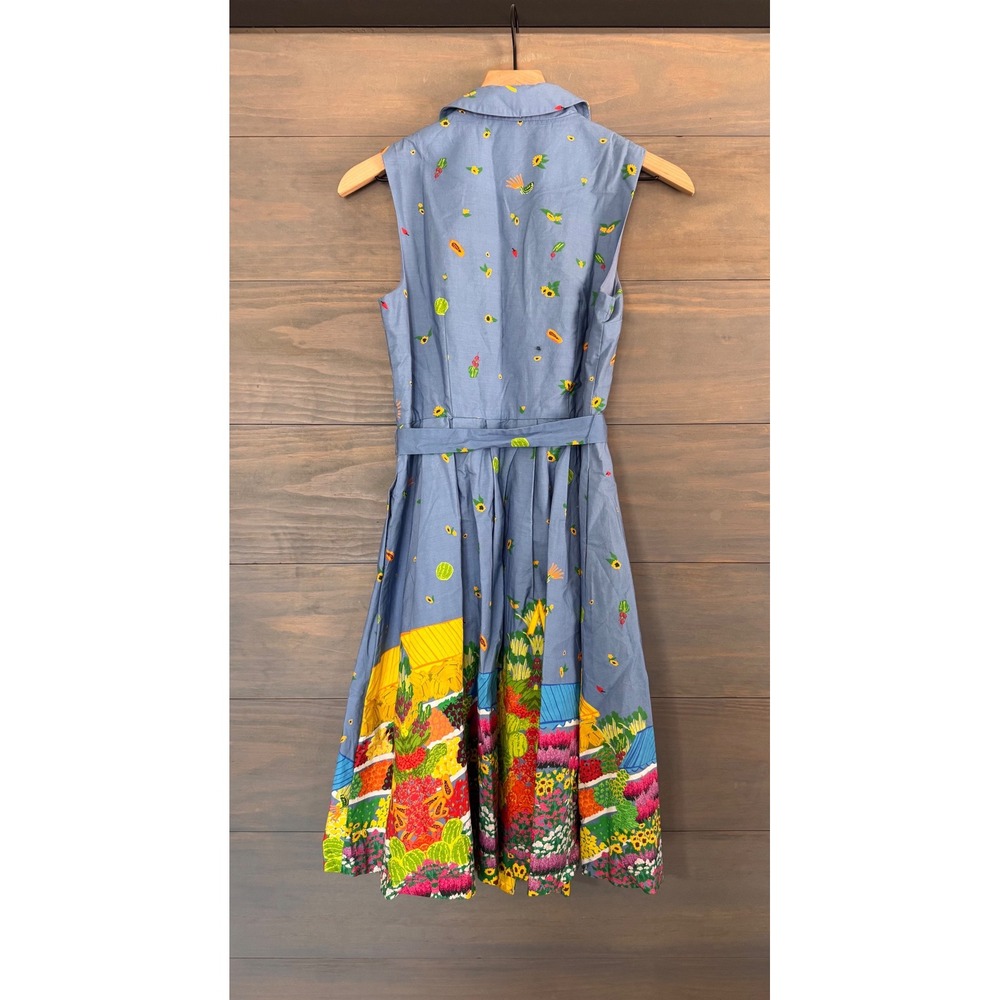 ModCloth Farmers Market Blue Novelty Print Sleeveless Shirt Dress Retro SZ Small - Picture 3 of 4